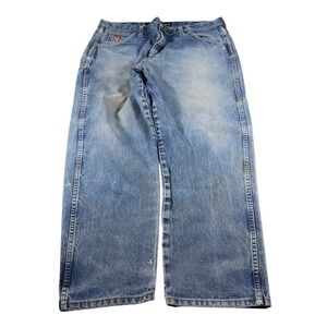 Wrangler Jeans Mens 38x30 Blue Light Wash Relaxed FR Flame Resistant Denim Pants